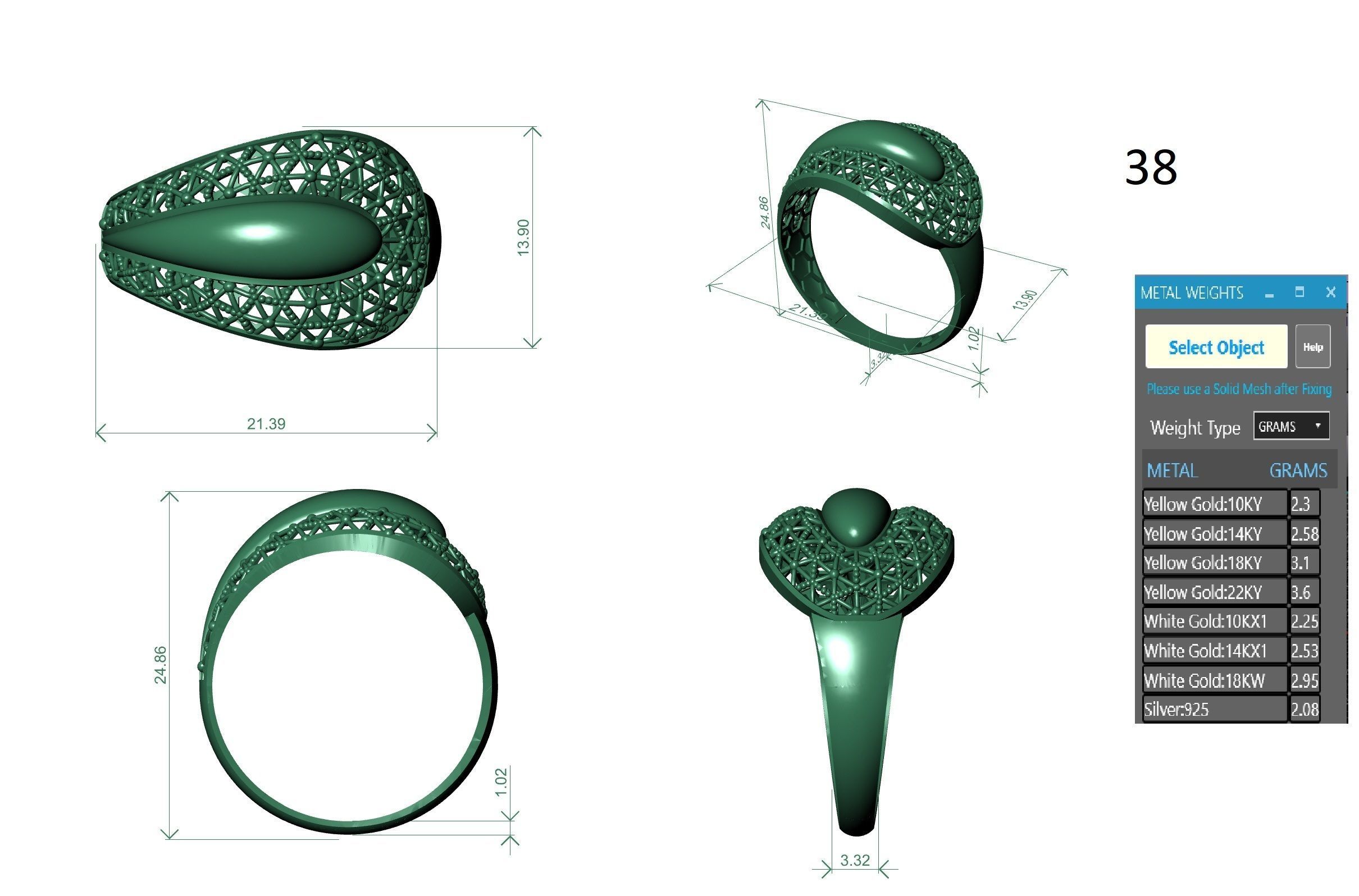 Wire Mesh Ultra vision Plain Gold Ring 3D print model_3