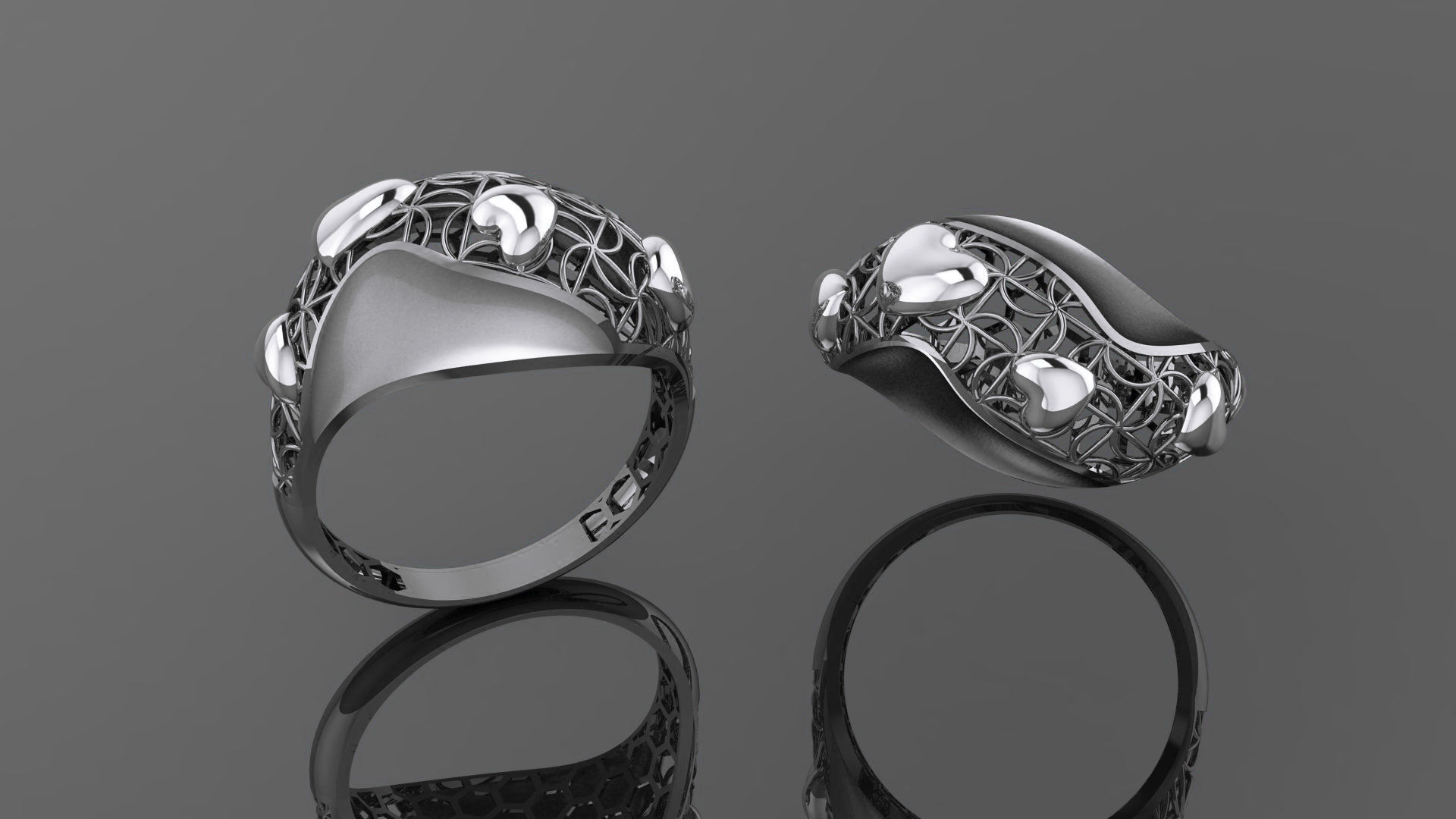 Heart Love Valentine Wire Mesh Ultra vision Plain Gold Ring 3D print model_2