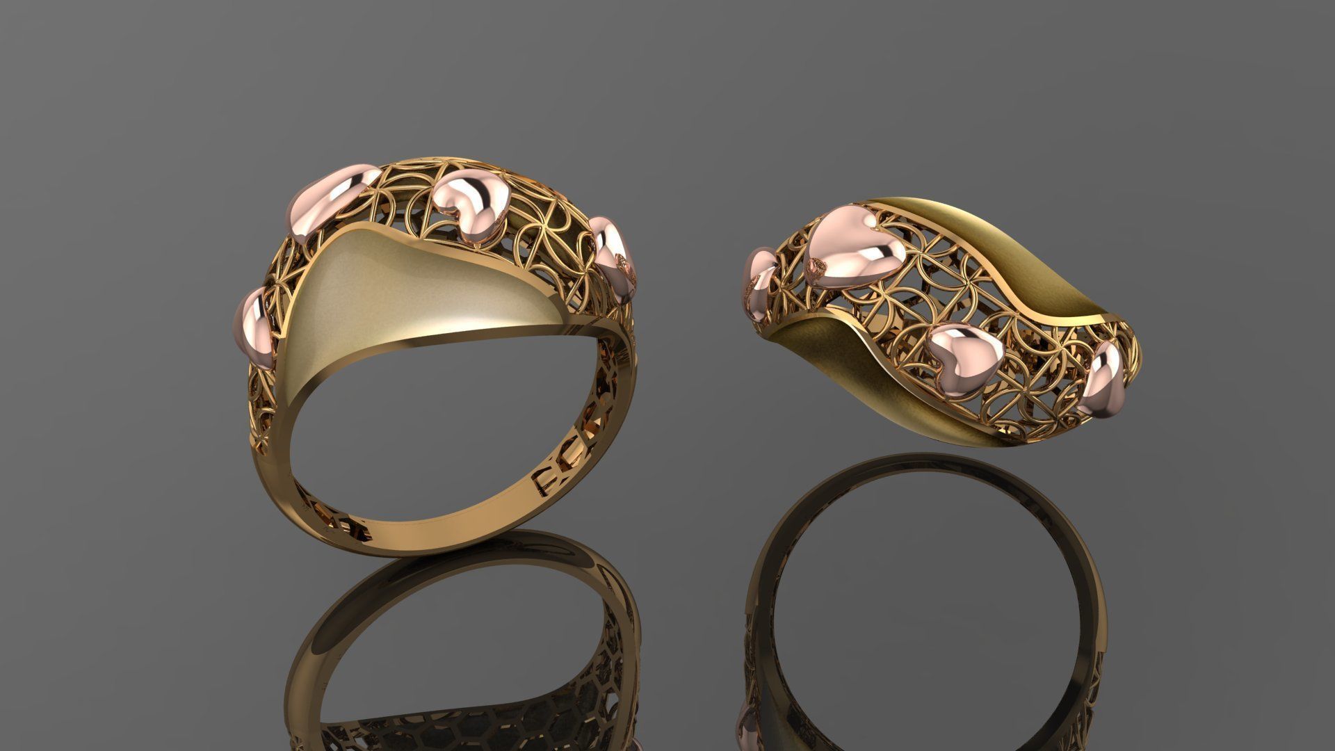 Heart Love Valentine Wire Mesh Ultra vision Plain Gold Ring 3D print model_1