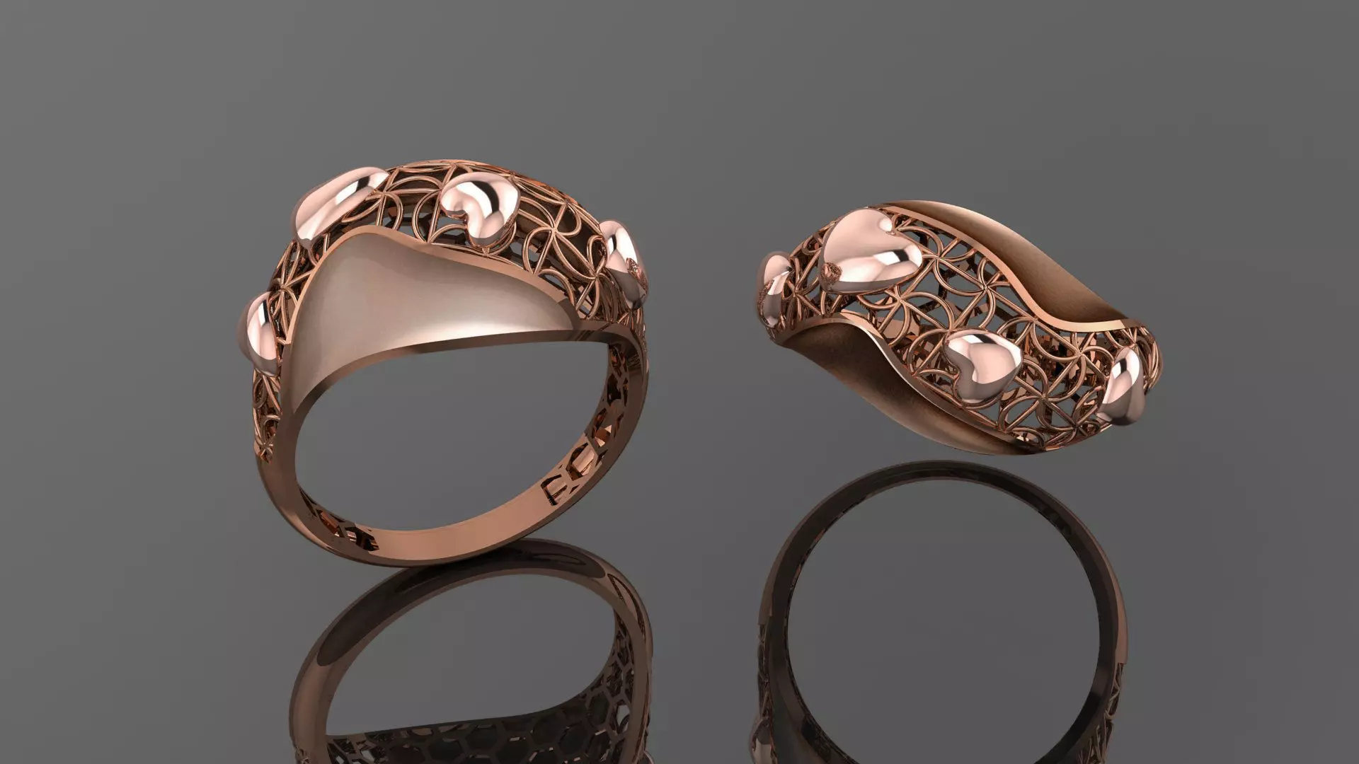 Heart Love Valentine Wire Mesh Ultra vision Plain Gold Ring 3D print model_0