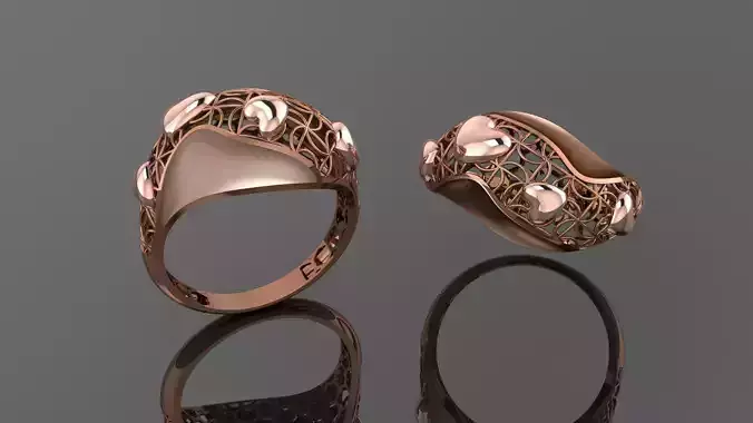 Heart Love Valentine Wire Mesh Ultra vision Plain Gold Ring 3D print model Heart Love Valentine Wire Mesh Ultra vision Plain Gold Ring 3D print model