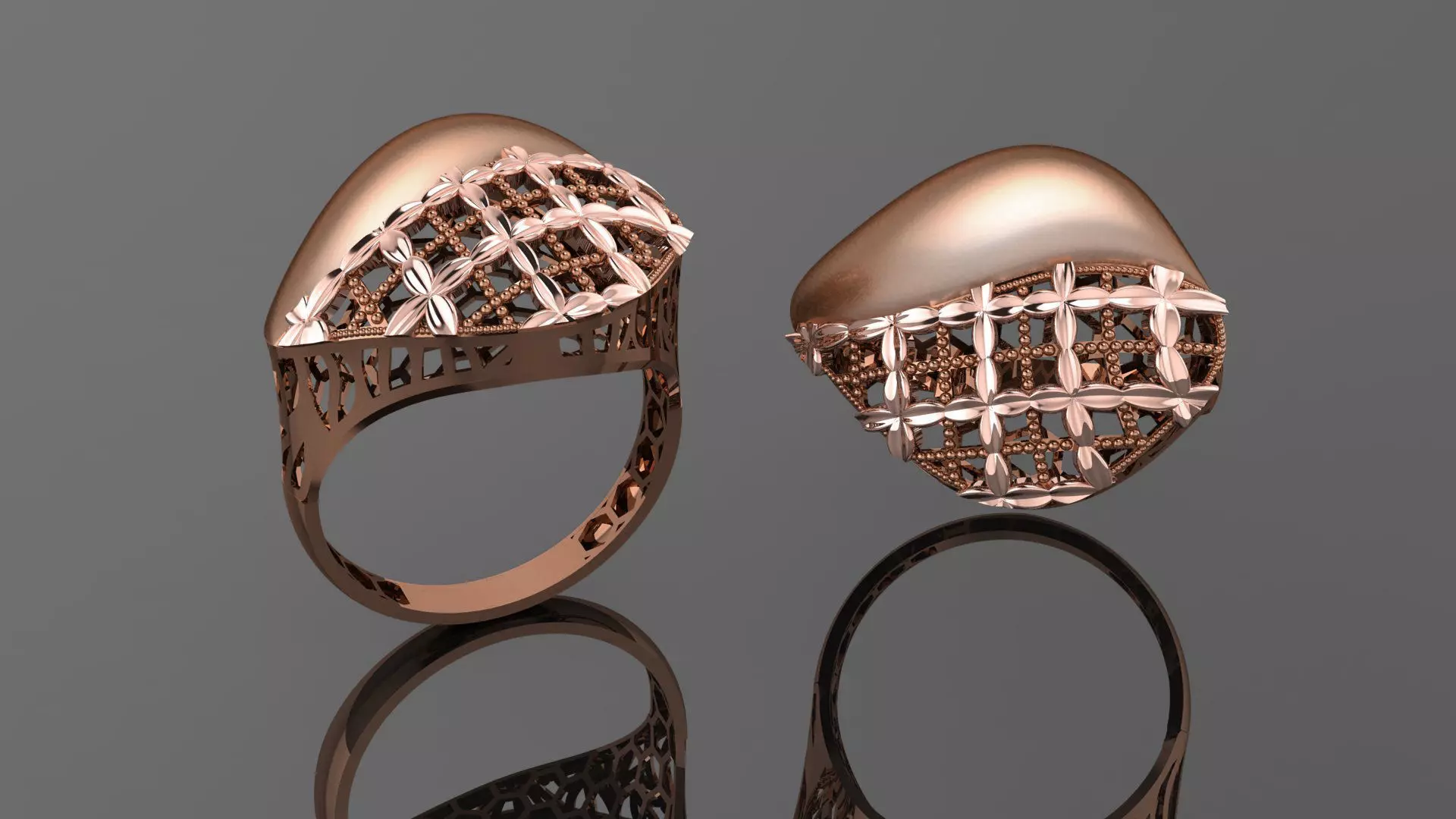 Flower Beads Wire Mesh Ultra vision Plain Gold Ring 3D print model_0