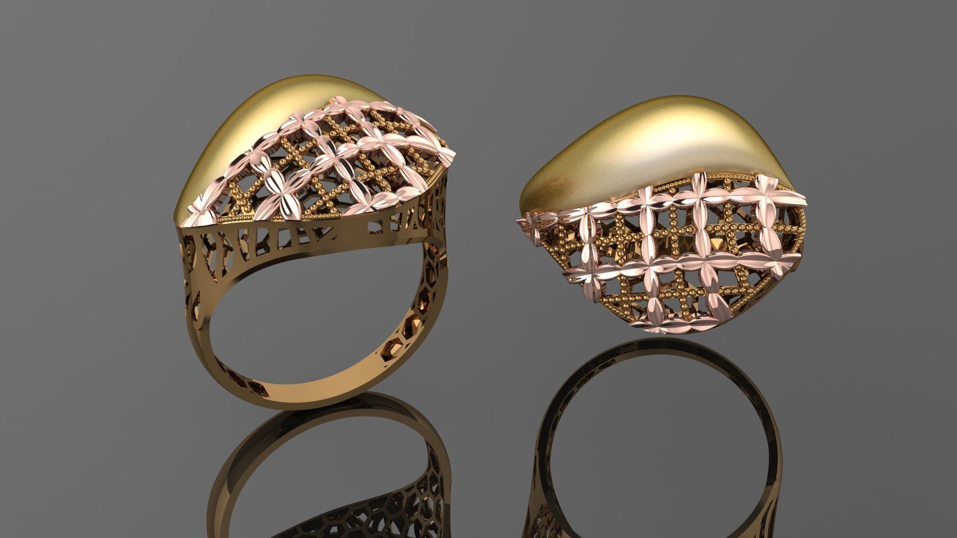 Flower Beads Wire Mesh Ultra vision Plain Gold Ring 3D print model_1