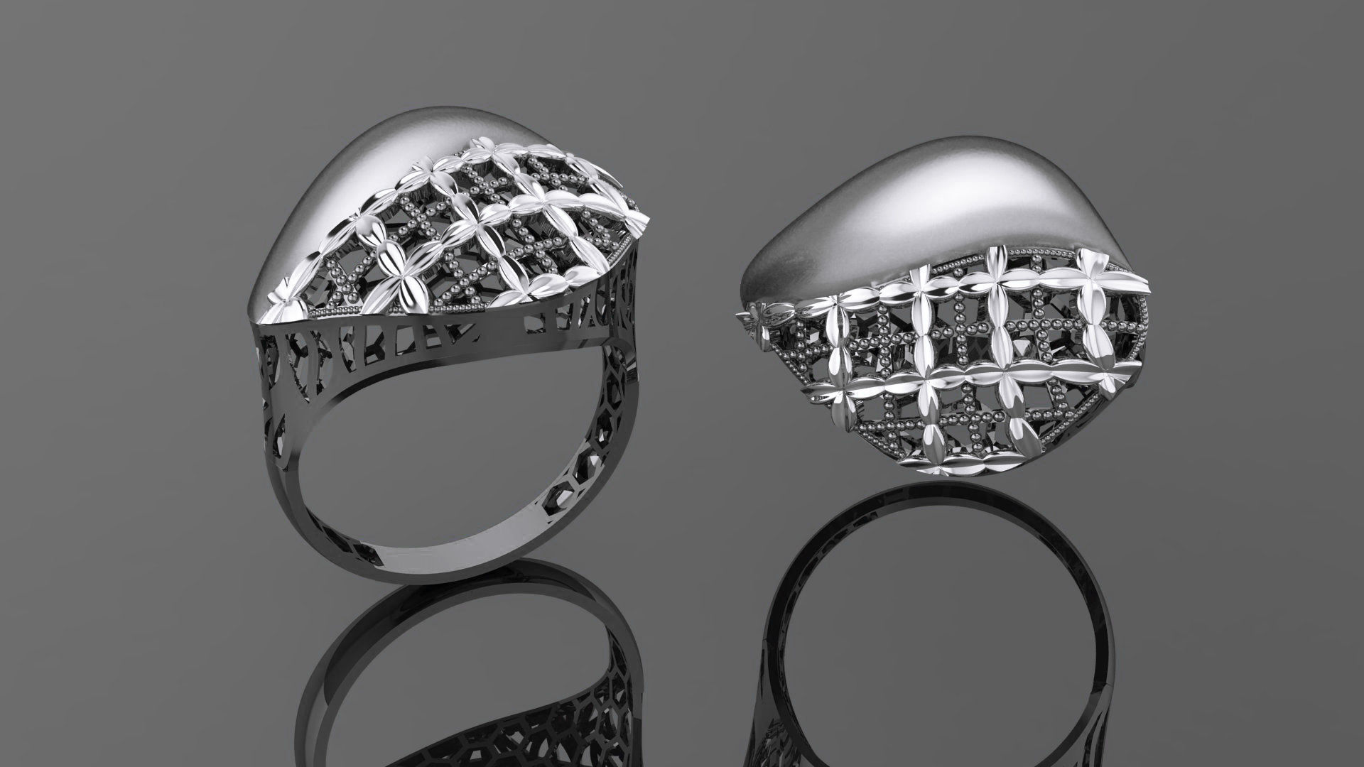 Flower Beads Wire Mesh Ultra vision Plain Gold Ring 3D print model_2