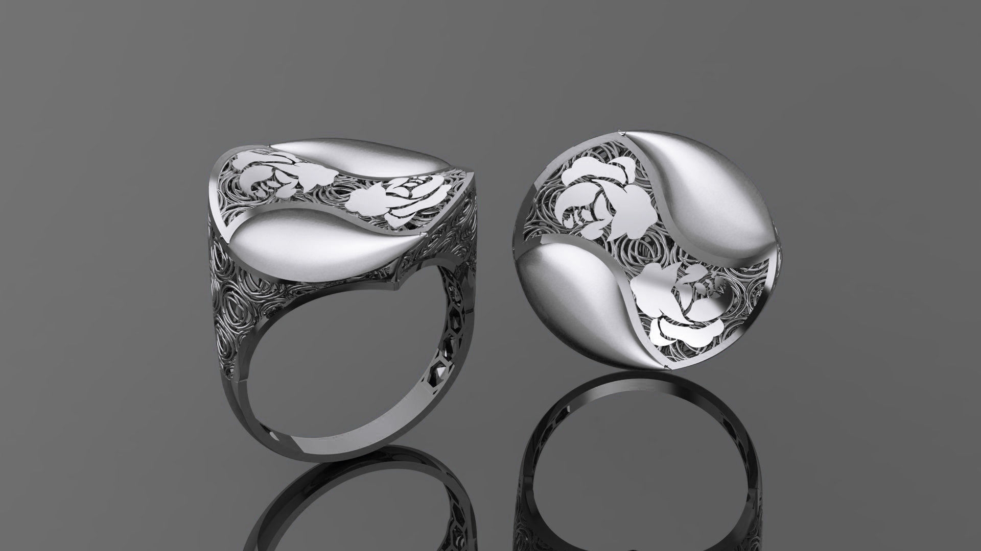 Rose Wire Mesh Ultra vision Plain Gold Ring 3D print model_2