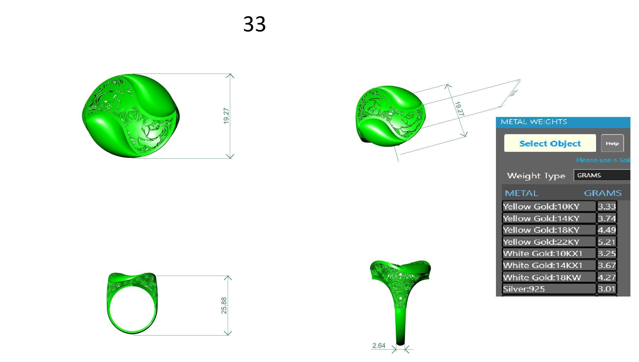 Rose Wire Mesh Ultra vision Plain Gold Ring 3D print model_3