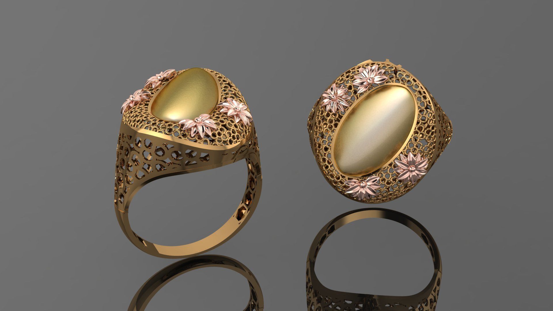 Flower Wire Mesh Ultra vision Plain Gold Ring 3D print model_1