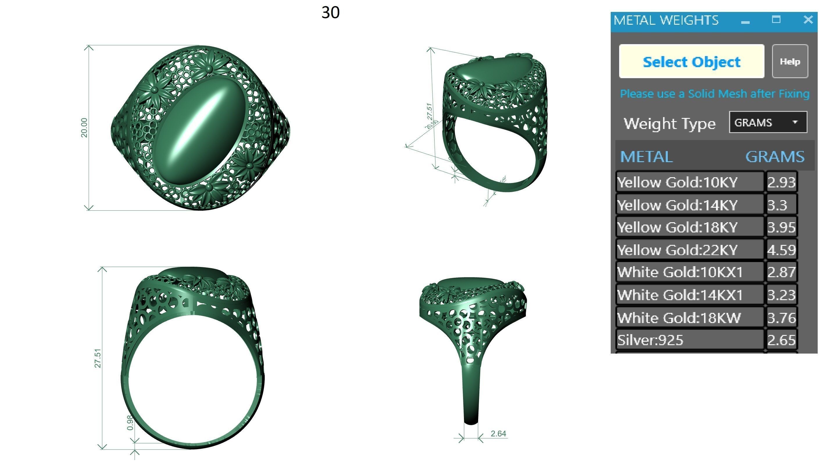 Flower Wire Mesh Ultra vision Plain Gold Ring 3D print model_3