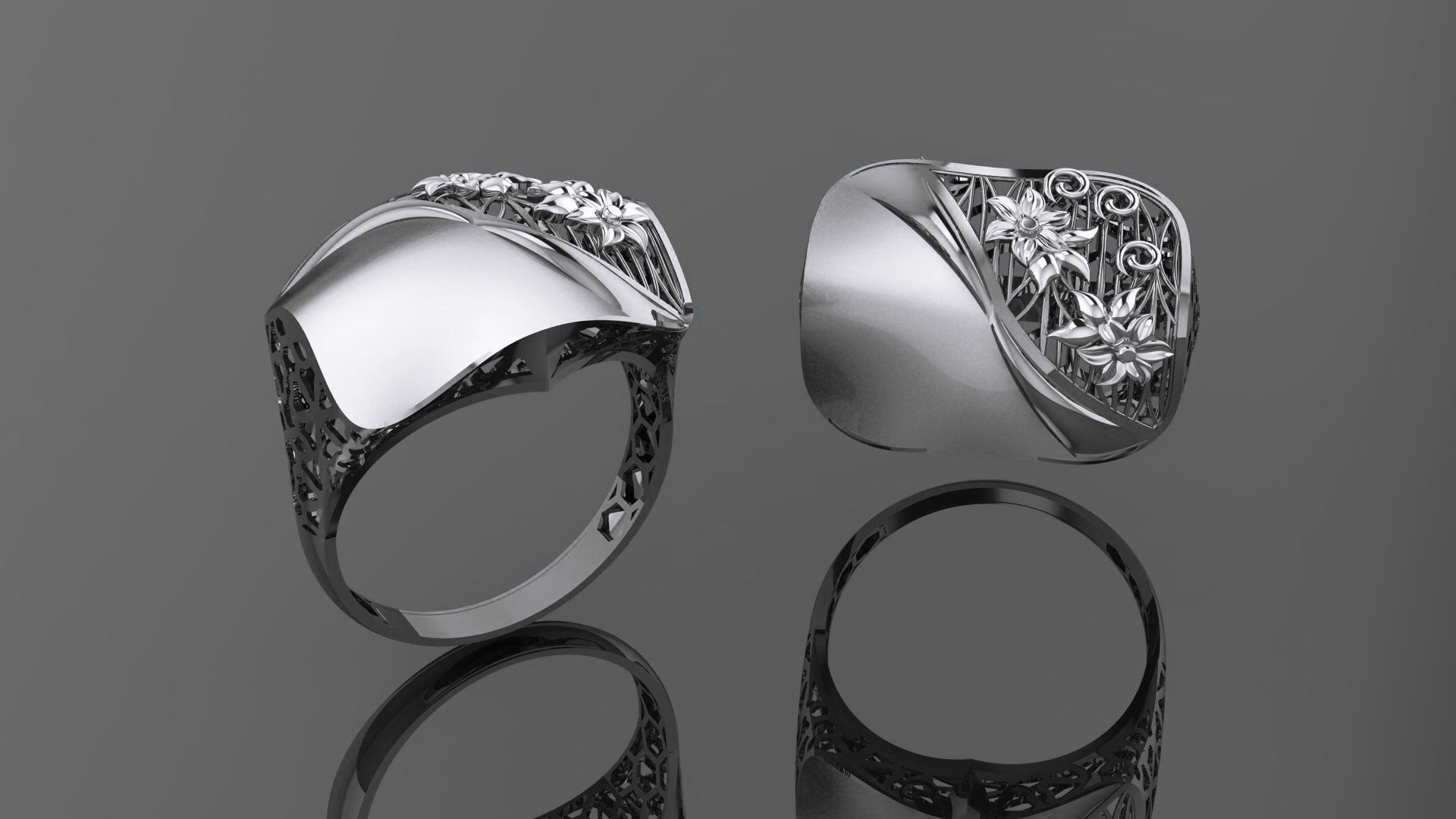Flower Wire Mesh Ultra vision Plain Gold Ring 3D print model_2