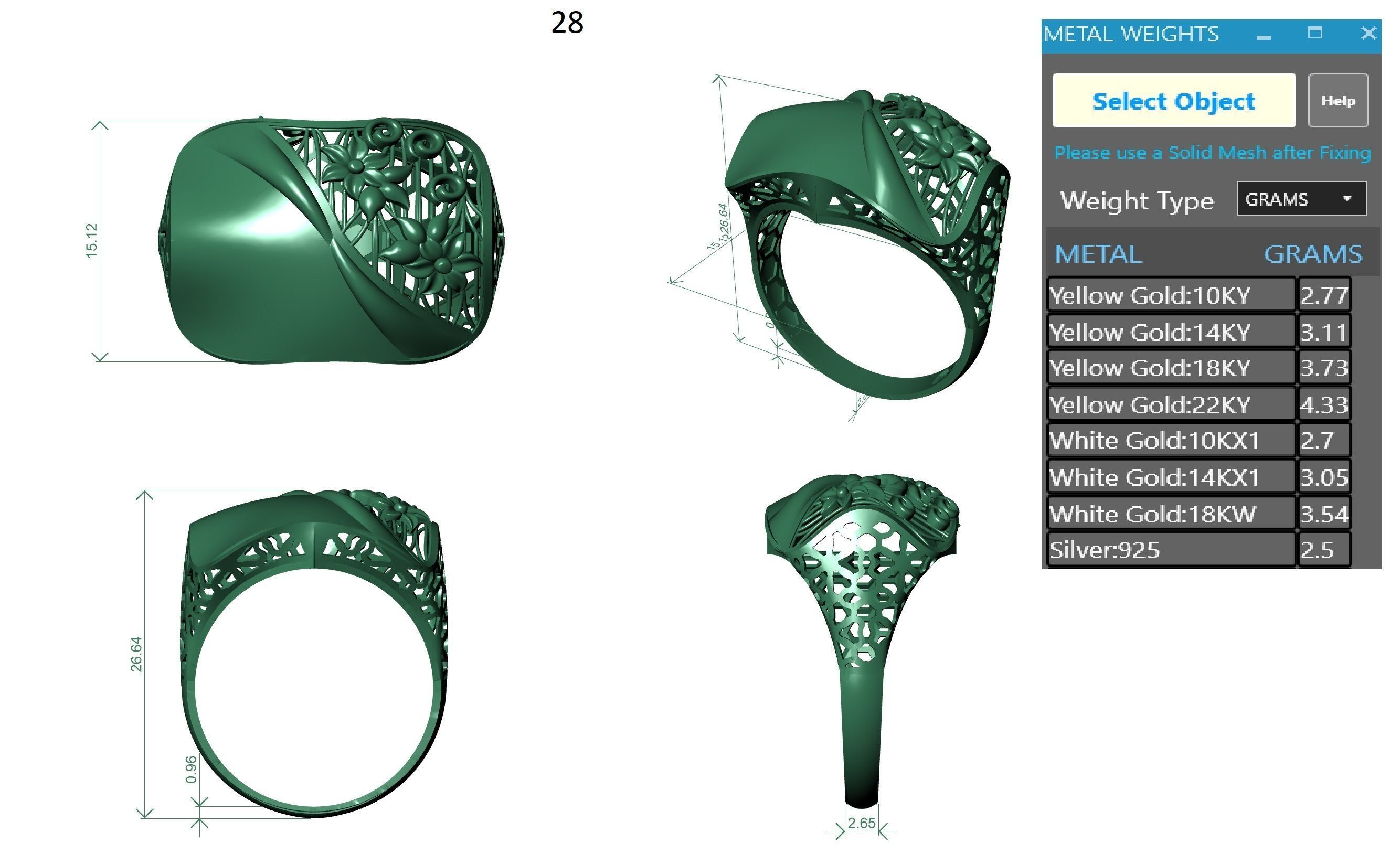 Flower Wire Mesh Ultra vision Plain Gold Ring 3D print model_3