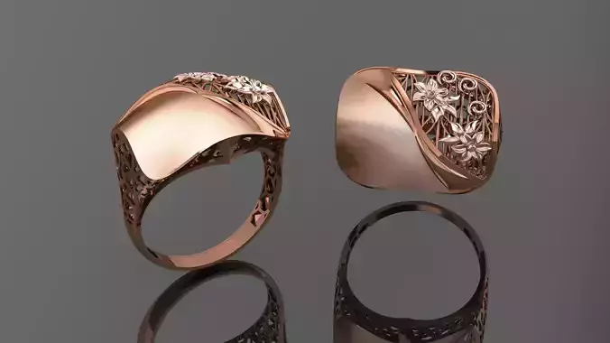 Flower Wire Mesh Ultra vision Plain Gold Ring 3D print model