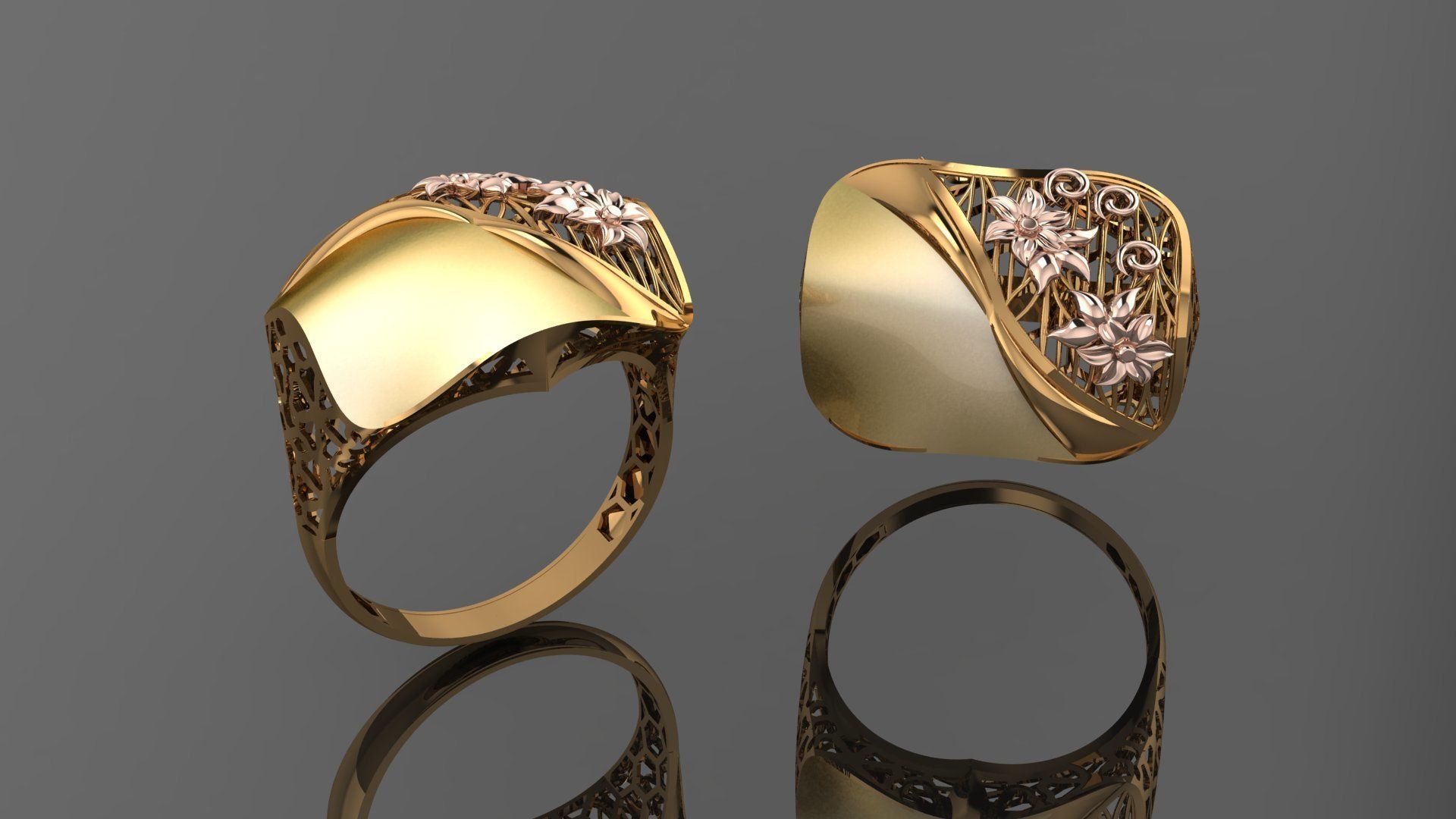 Flower Wire Mesh Ultra vision Plain Gold Ring 3D print model_1