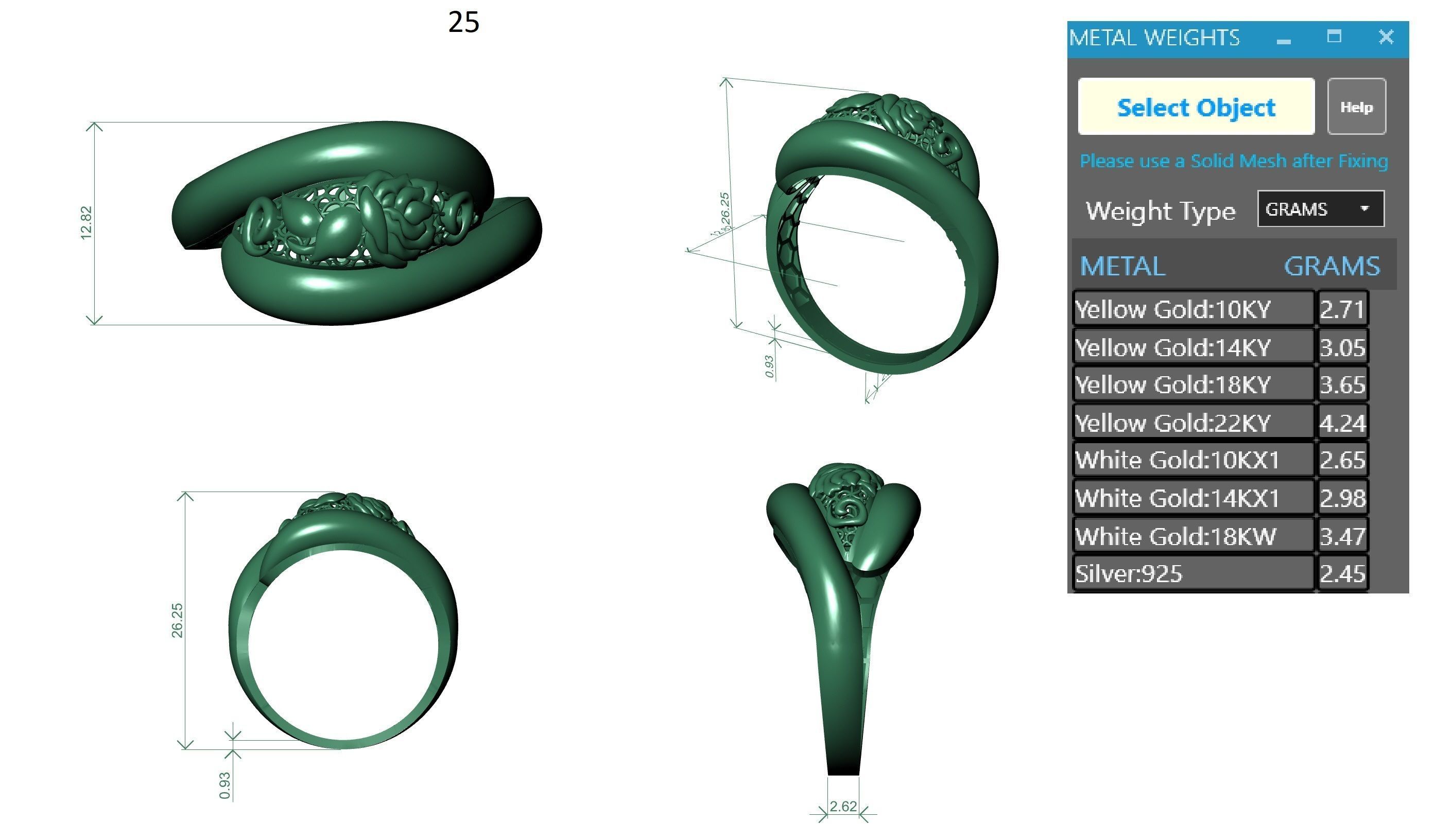 Lotus Wire Mesh Ultra vision Plain Gold Ring 3D print model_3