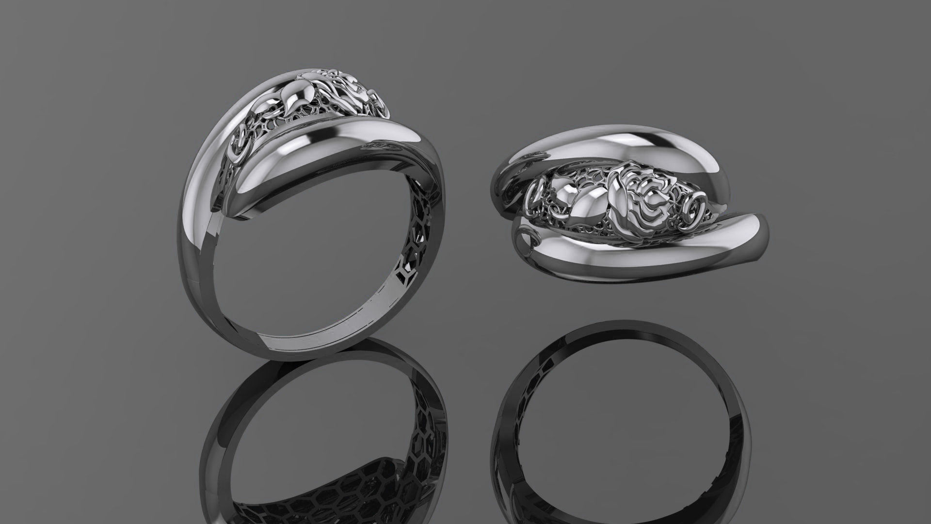 Lotus Wire Mesh Ultra vision Plain Gold Ring 3D print model_2