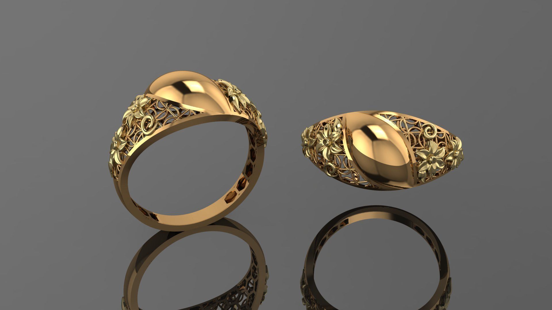 Flower Wire Mesh Ultra vision Plain Gold Ring 3D print model_1