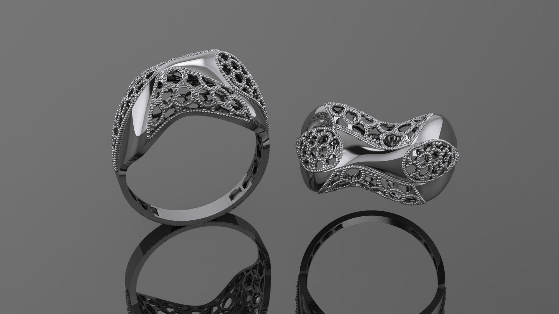 Beads Wire Mesh Ultra vision Plain Gold Ring 3D print model_2