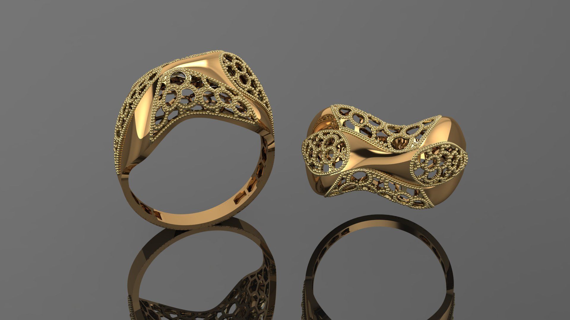 Beads Wire Mesh Ultra vision Plain Gold Ring 3D print model_1