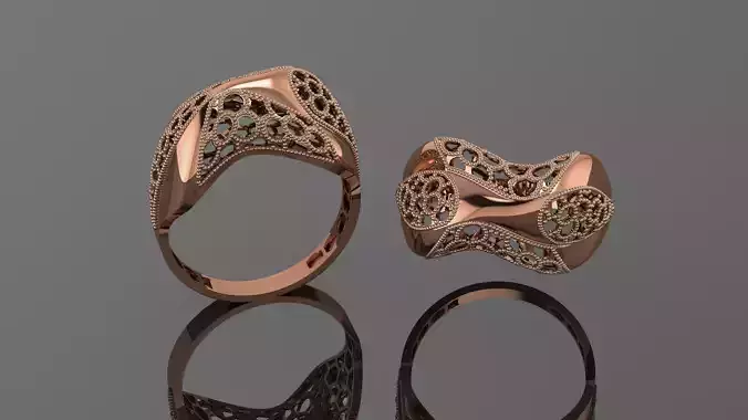 Beads Wire Mesh Ultra vision Plain Gold Ring 3D print model