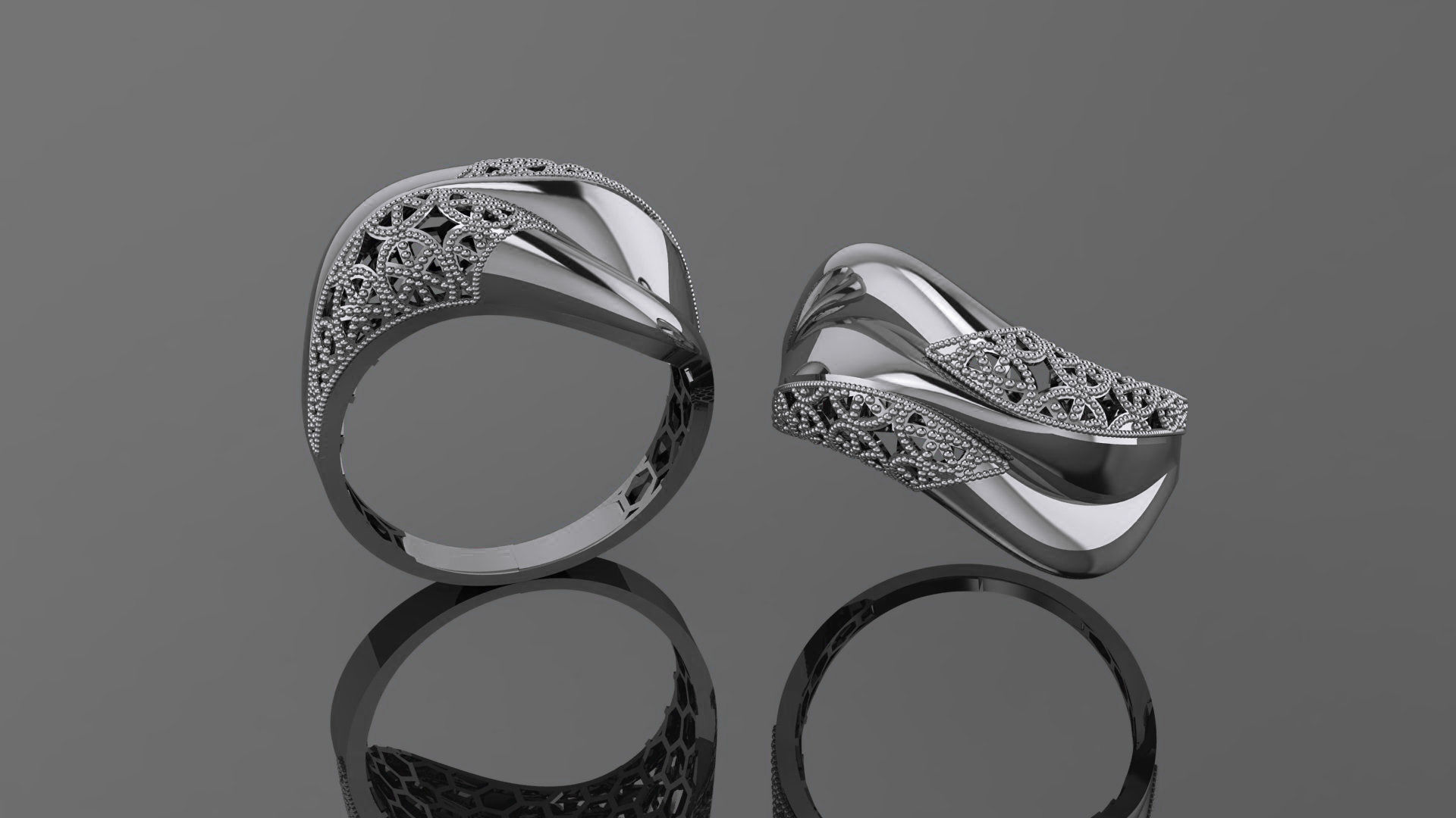 Beads Wire Mesh Ultra vision Plain Gold Ring 3D print model_2