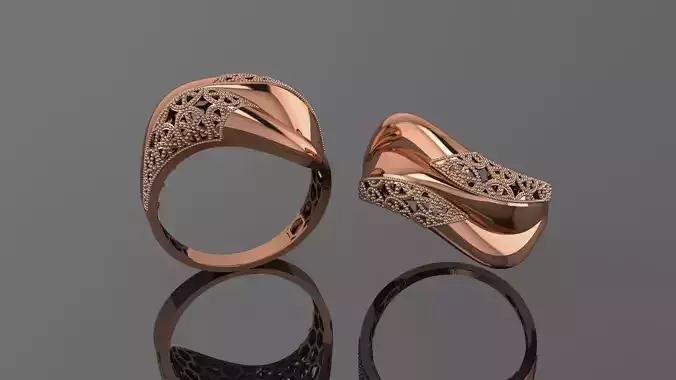 Beads Wire Mesh Ultra vision Plain Gold Ring 3D print model