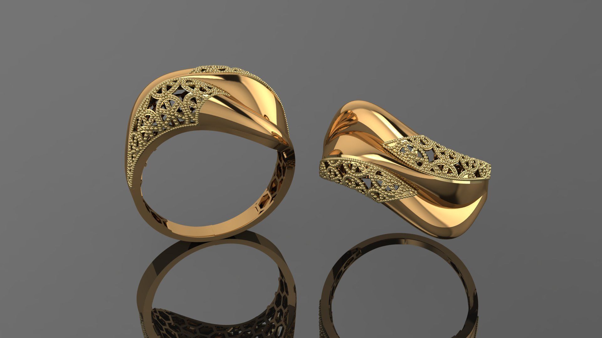 Beads Wire Mesh Ultra vision Plain Gold Ring 3D print model_1