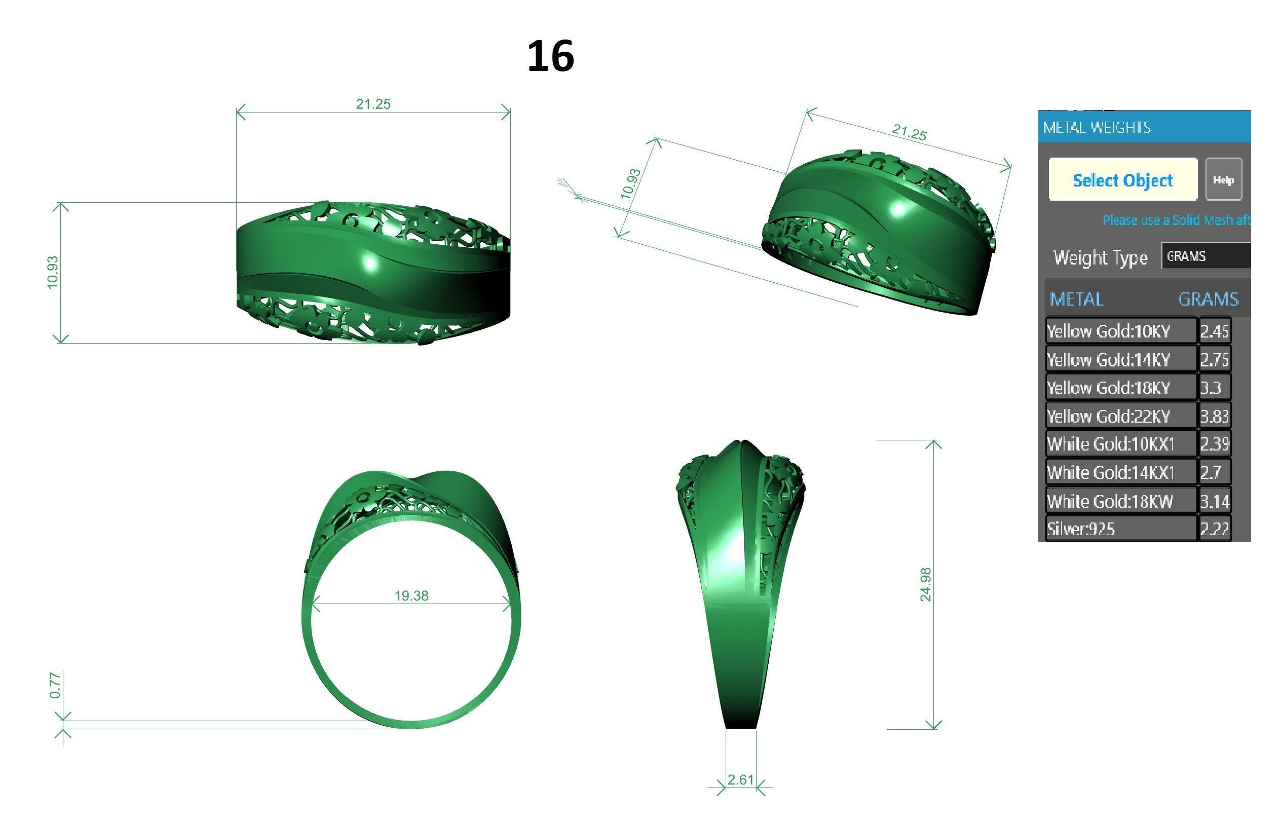 Wire Mesh Ultra vision Plain Gold Ring 3D print model_3