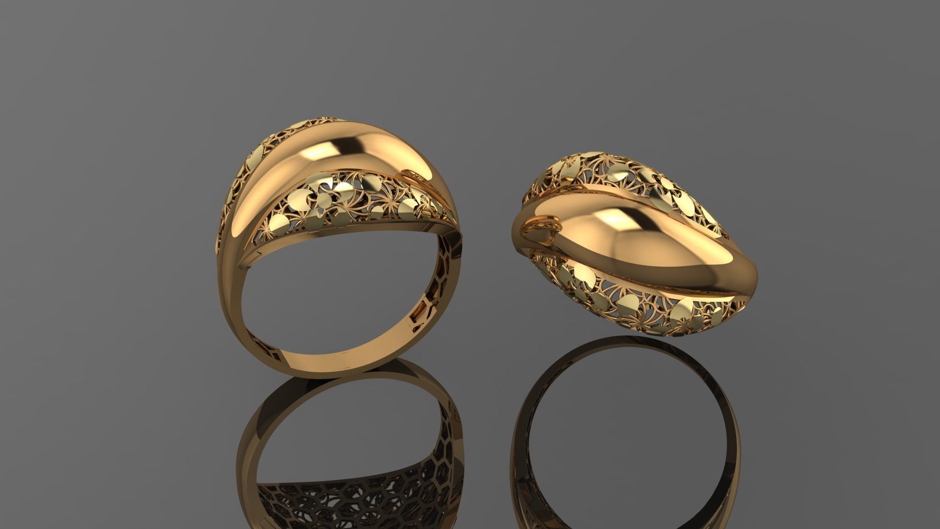 Flower Wire Mesh Ultra vision Plain Gold Ring 3D print model_1