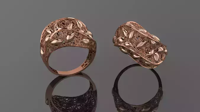 Leaves Wire Mesh Ultra vision Plain Gold Ring