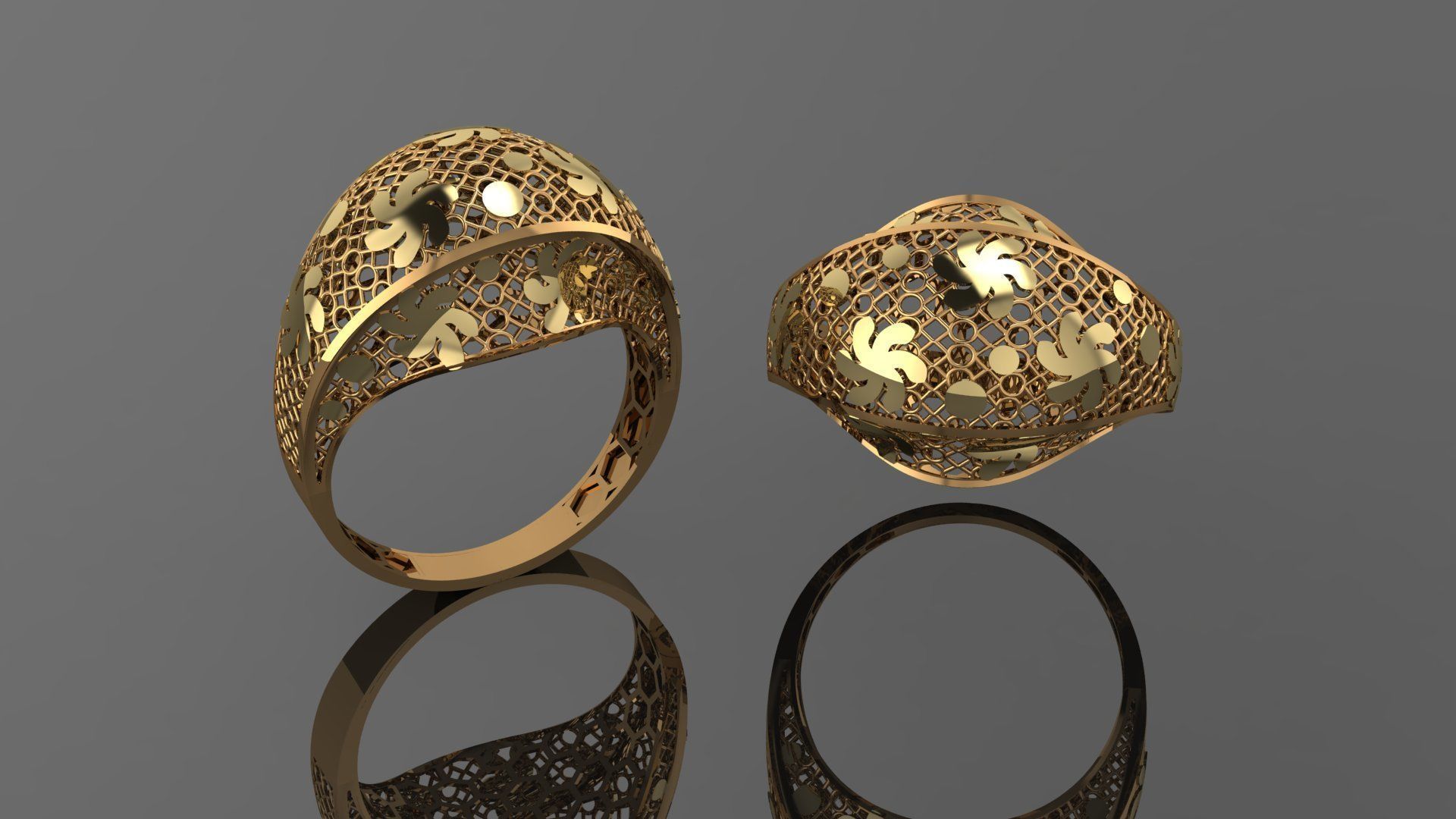 Flower Wire Mesh Ultra vision Plain Gold Ring 3D print model_1
