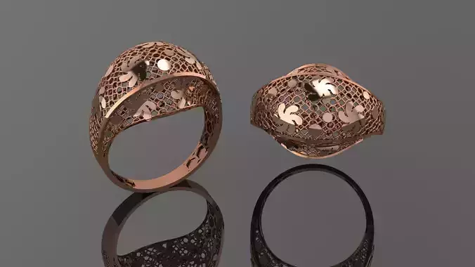 Flower Wire Mesh Ultra vision Plain Gold Ring 3D print model Flower Wire Mesh Ultra vision Plain Gold Ring 3D print model