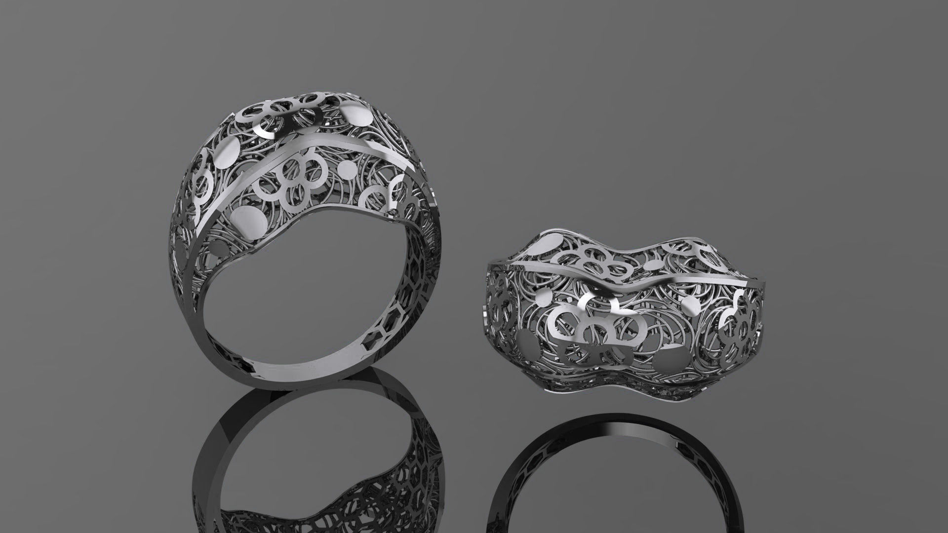 Flower Wire Mesh Ultra vision Plain Gold Ring 3D print model_2