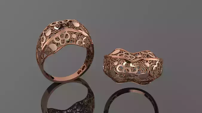 Flower Wire Mesh Ultra vision Plain Gold Ring 3D print model Flower Wire Mesh Ultra vision Plain Gold Ring 3D print model