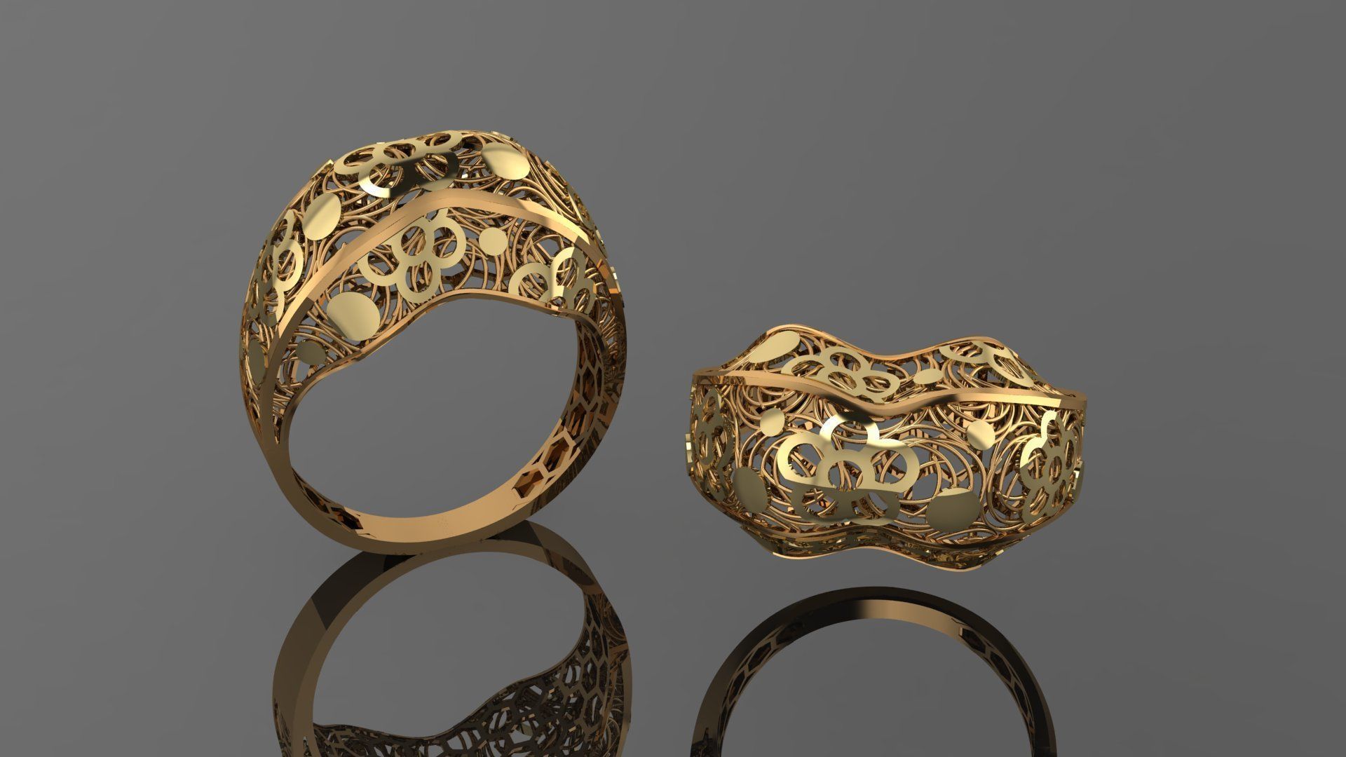 Flower Wire Mesh Ultra vision Plain Gold Ring 3D print model_1