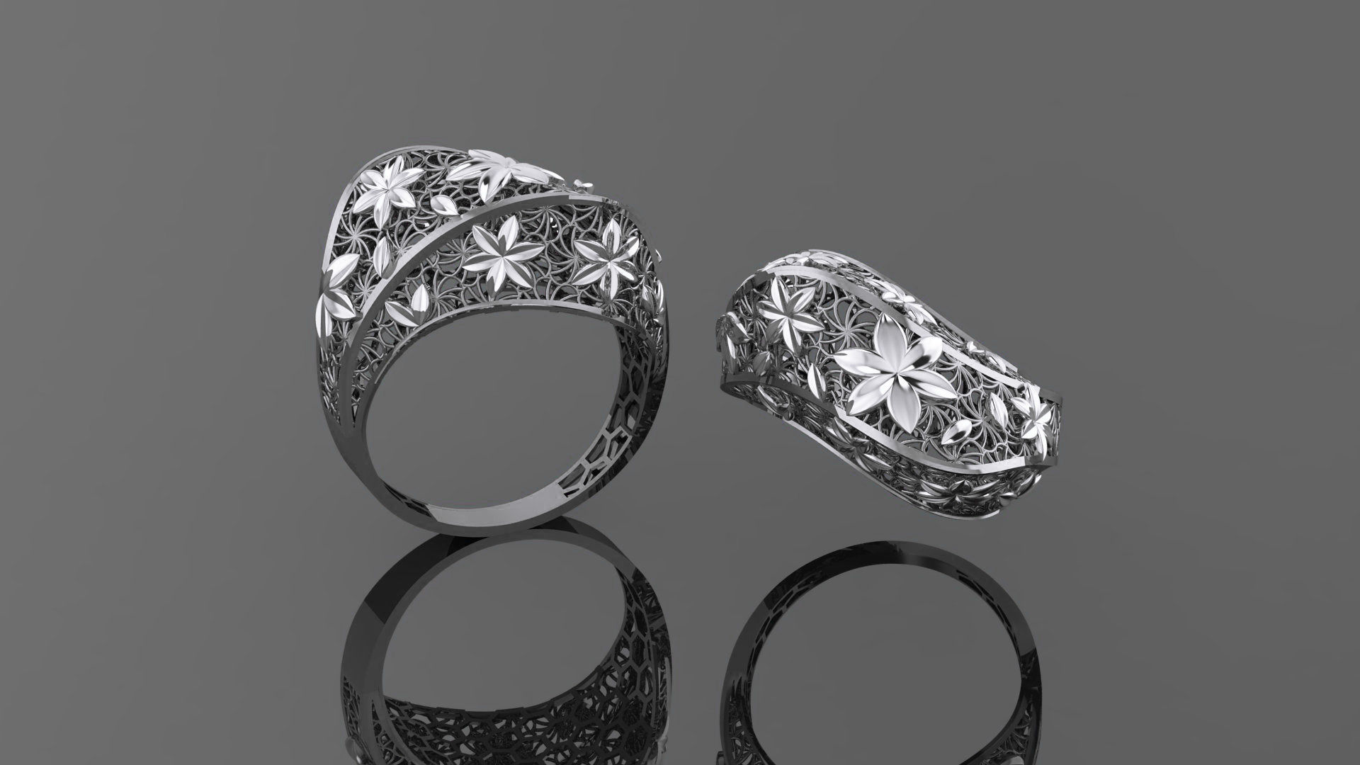 Flower Wire Mesh Ultra vision Plain Gold Ring 3D print model_2