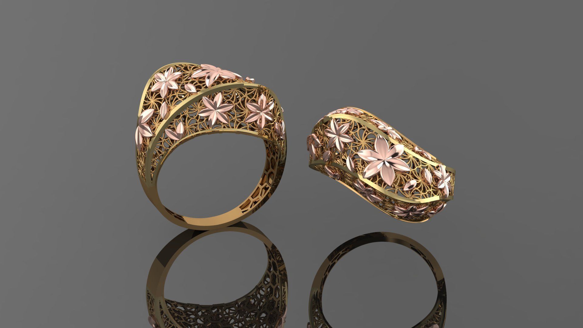 Flower Wire Mesh Ultra vision Plain Gold Ring 3D print model_1
