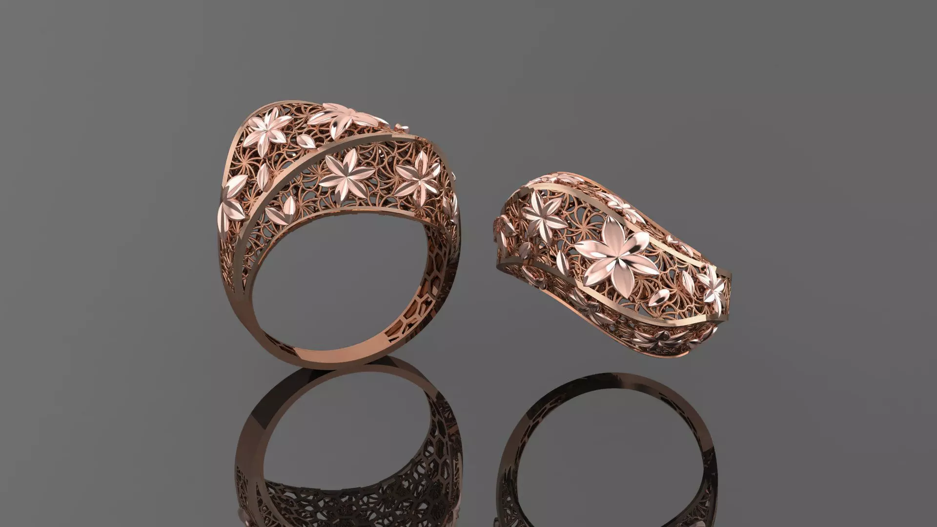 Flower Wire Mesh Ultra vision Plain Gold Ring 3D print model_0