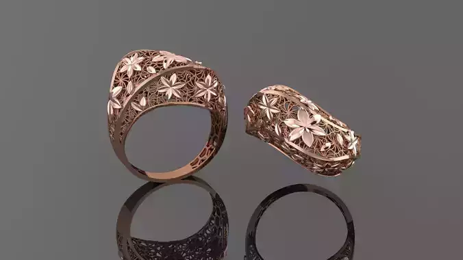 Flower Wire Mesh Ultra vision Plain Gold Ring 3D print model Flower Wire Mesh Ultra vision Plain Gold Ring 3D print model