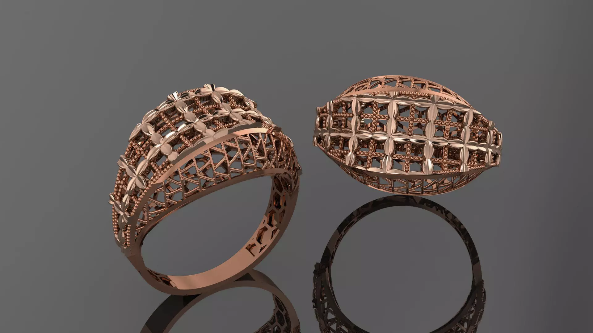 Flower Leaves Wire Mesh Ultra vision Plain Gold Ring 3D print model_0