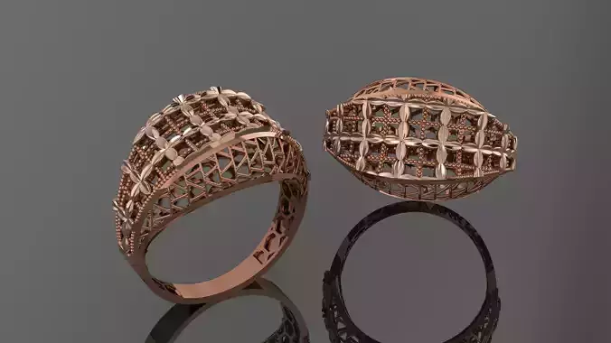 Flower Leaves Wire Mesh Ultra vision Plain Gold Ring 3D print model Flower Leaves Wire Mesh Ultra vision Plain Gold Ring 3D print model