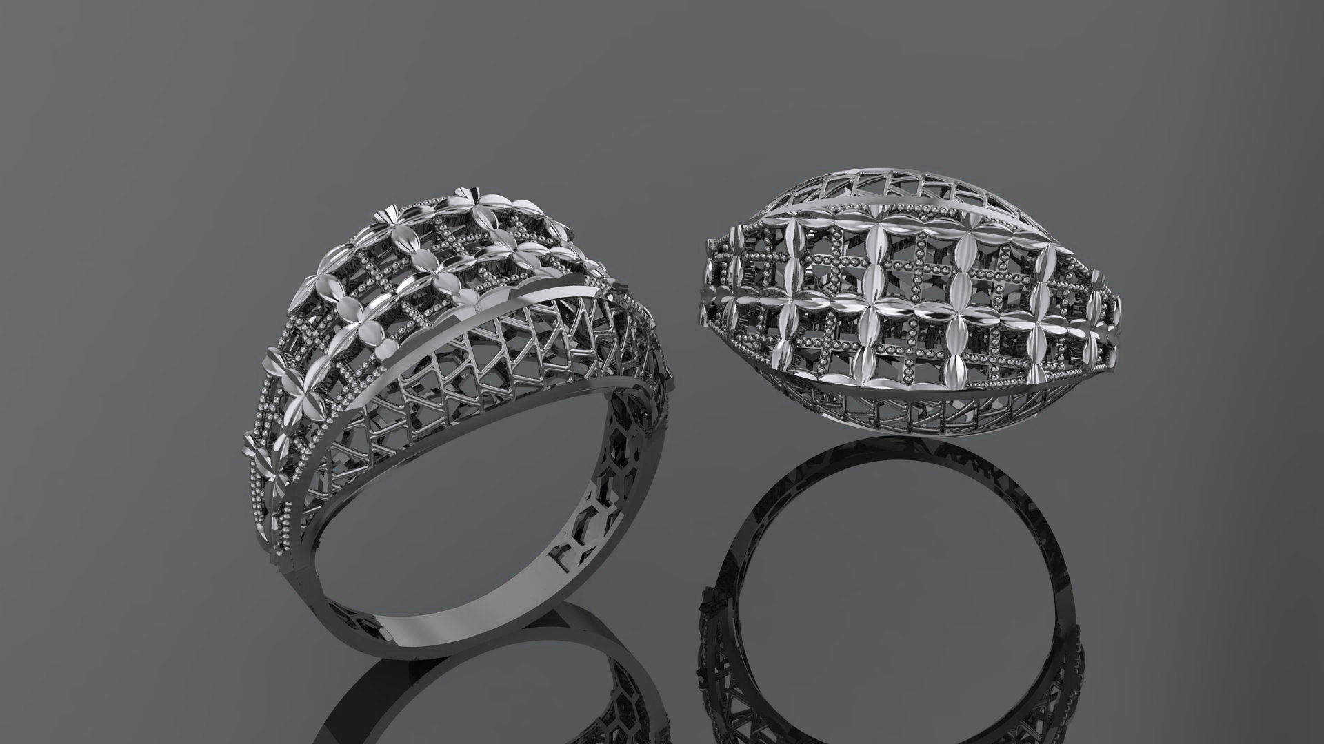 Flower Leaves Wire Mesh Ultra vision Plain Gold Ring 3D print model_2
