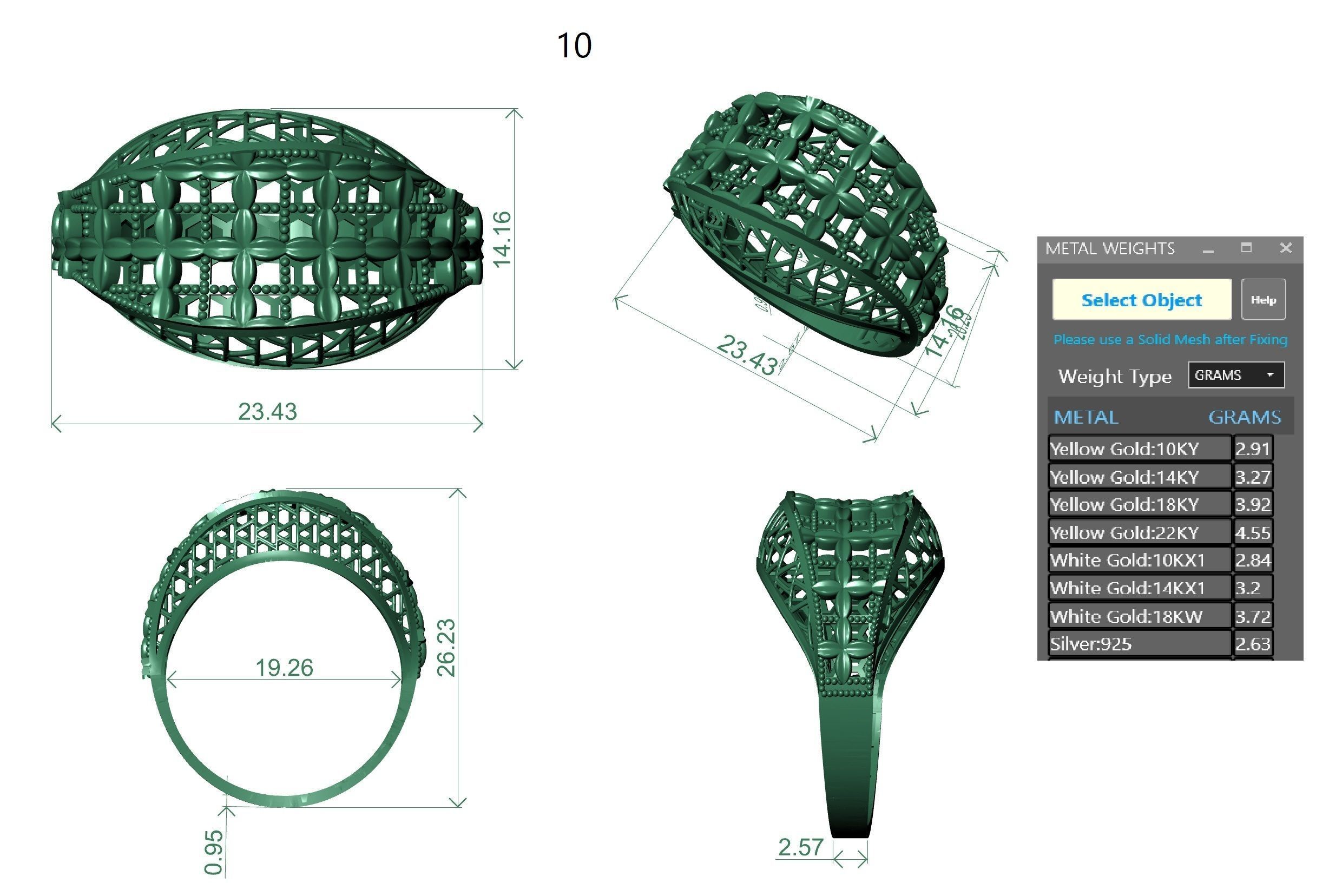 Flower Leaves Wire Mesh Ultra vision Plain Gold Ring 3D print model_3