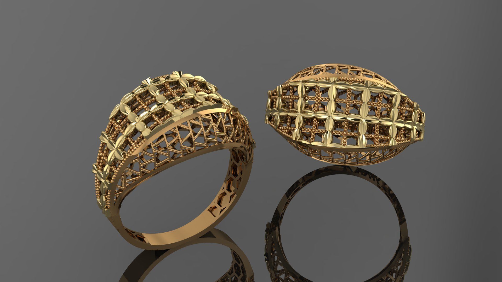 Flower Leaves Wire Mesh Ultra vision Plain Gold Ring 3D print model_1