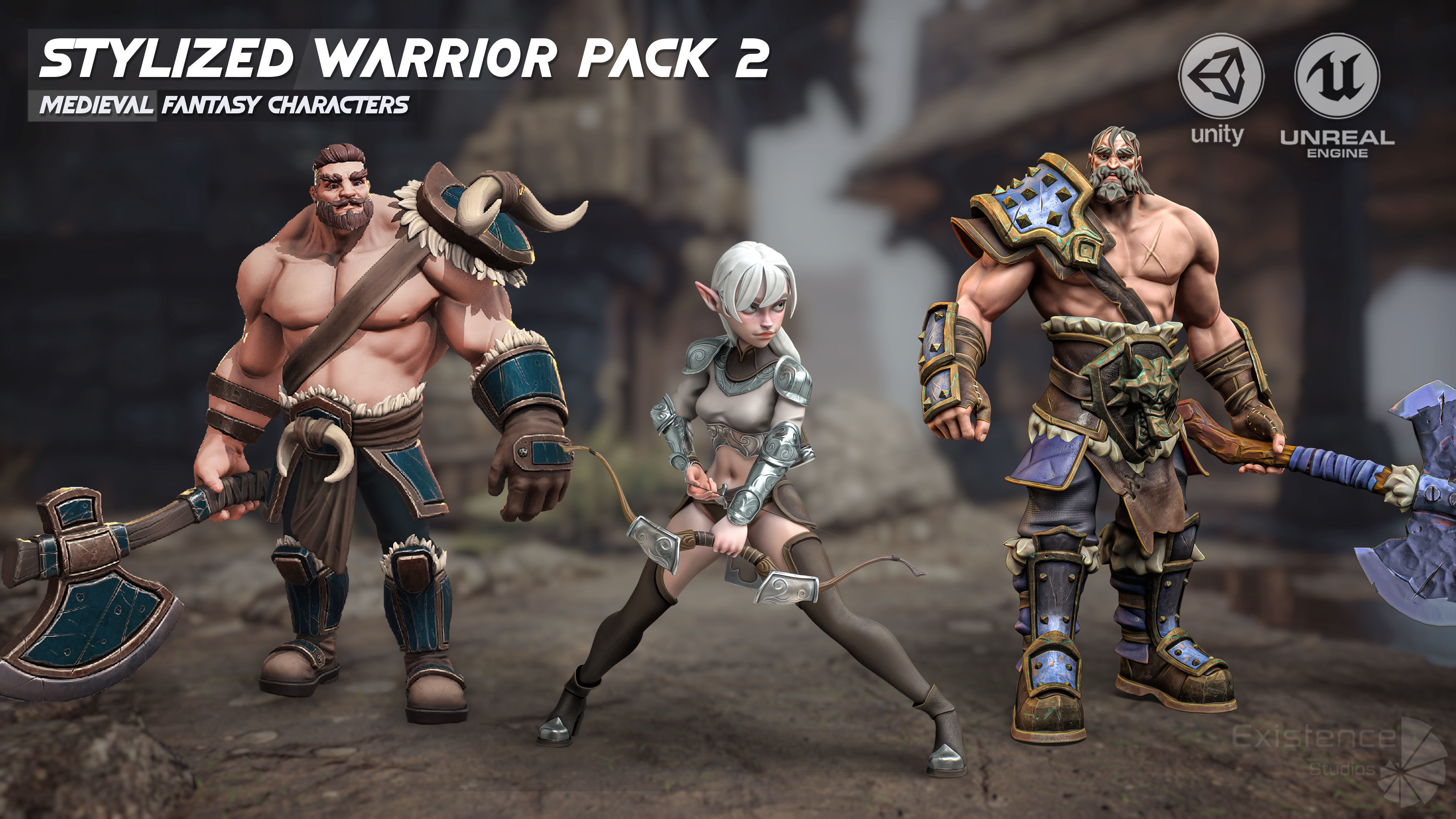 Stylized Warrior Pack 2 - Hero Fantasy Characters Medieval - 50 Low-poly 3D model_5