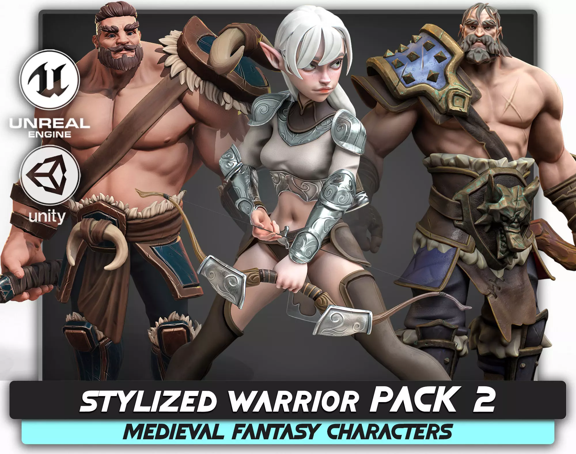 Stylized Warrior Pack 2 - Hero Fantasy Characters Medieval - 50 Low-poly 3D model_0