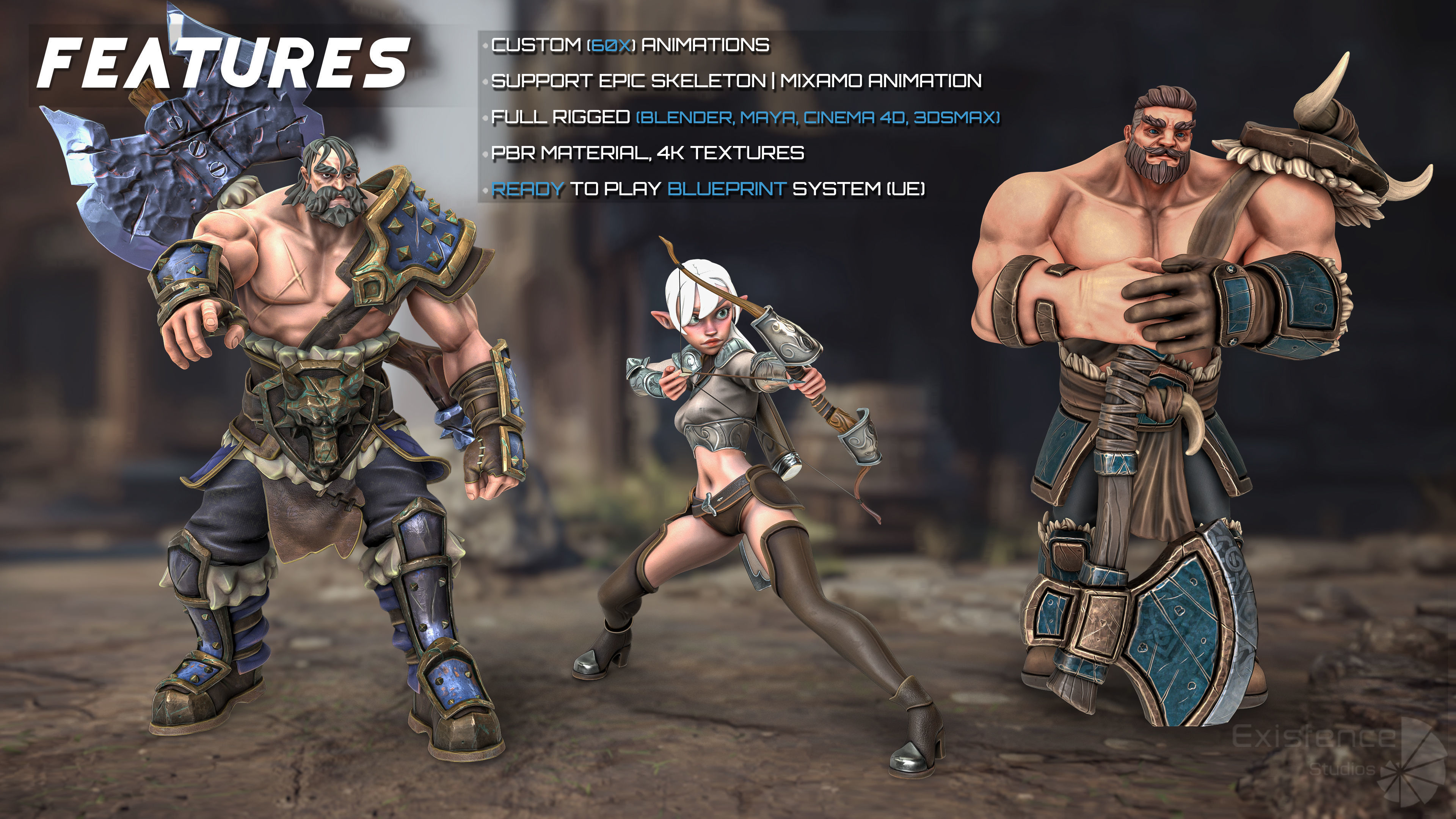 Stylized Warrior Pack 2 - Hero Fantasy Characters Medieval - 50 Low-poly 3D model_6