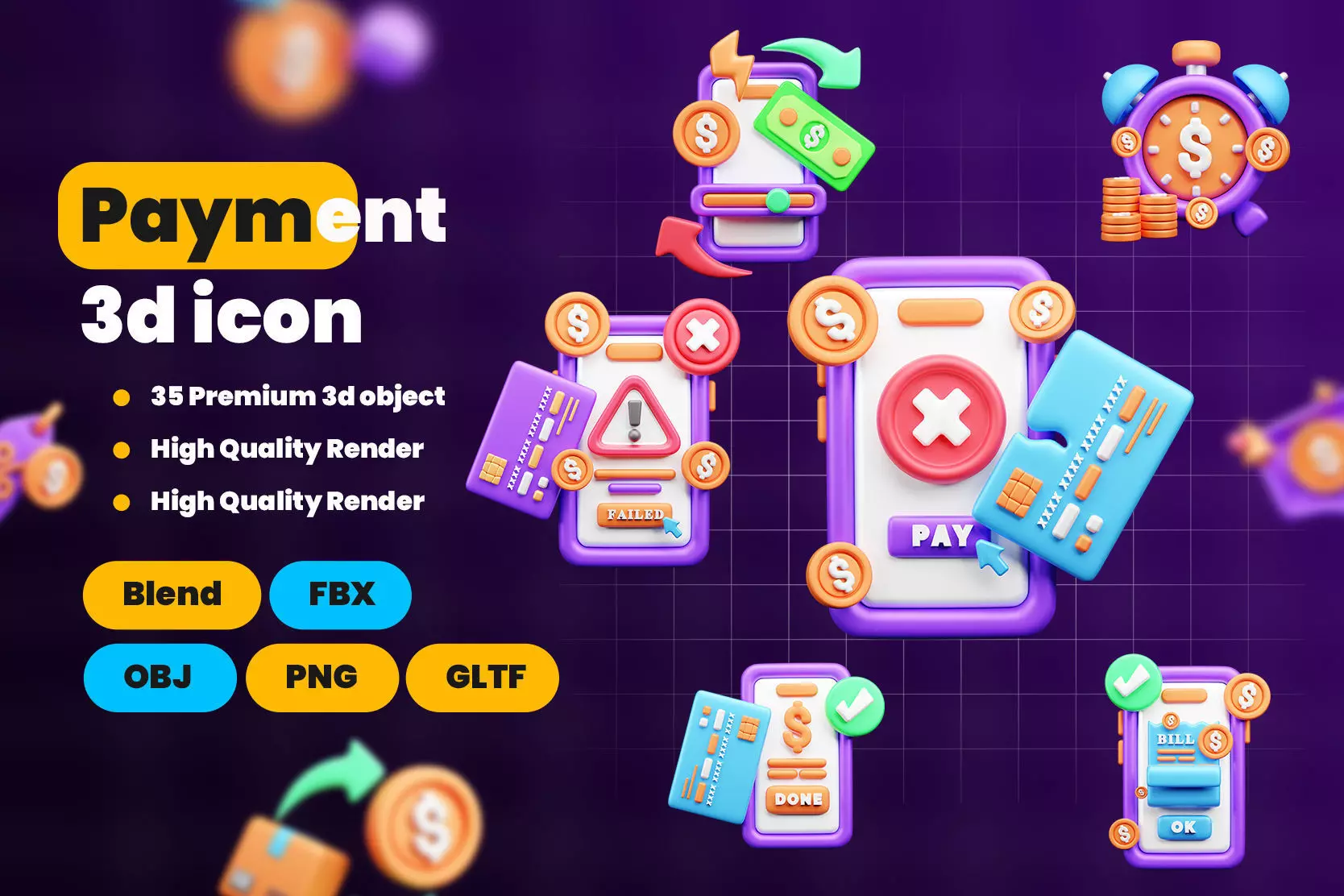 Payment Transaction 3d Illustration  Icon Pack 3D model_0