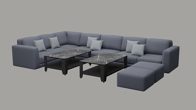 Pale Blue Sectional Sofa Set 3D model