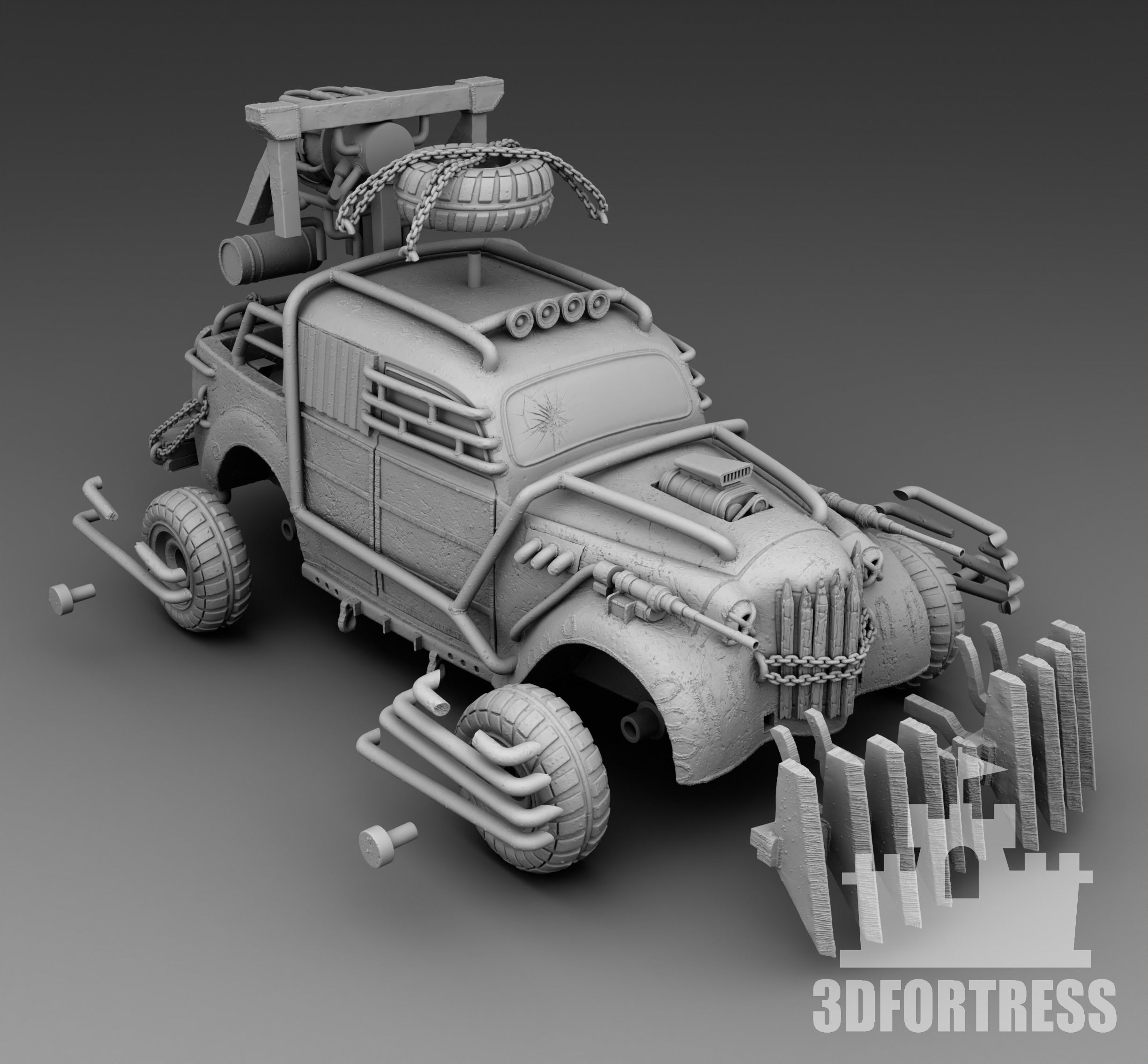 Retro car with rocket acceleration 3D print model_3