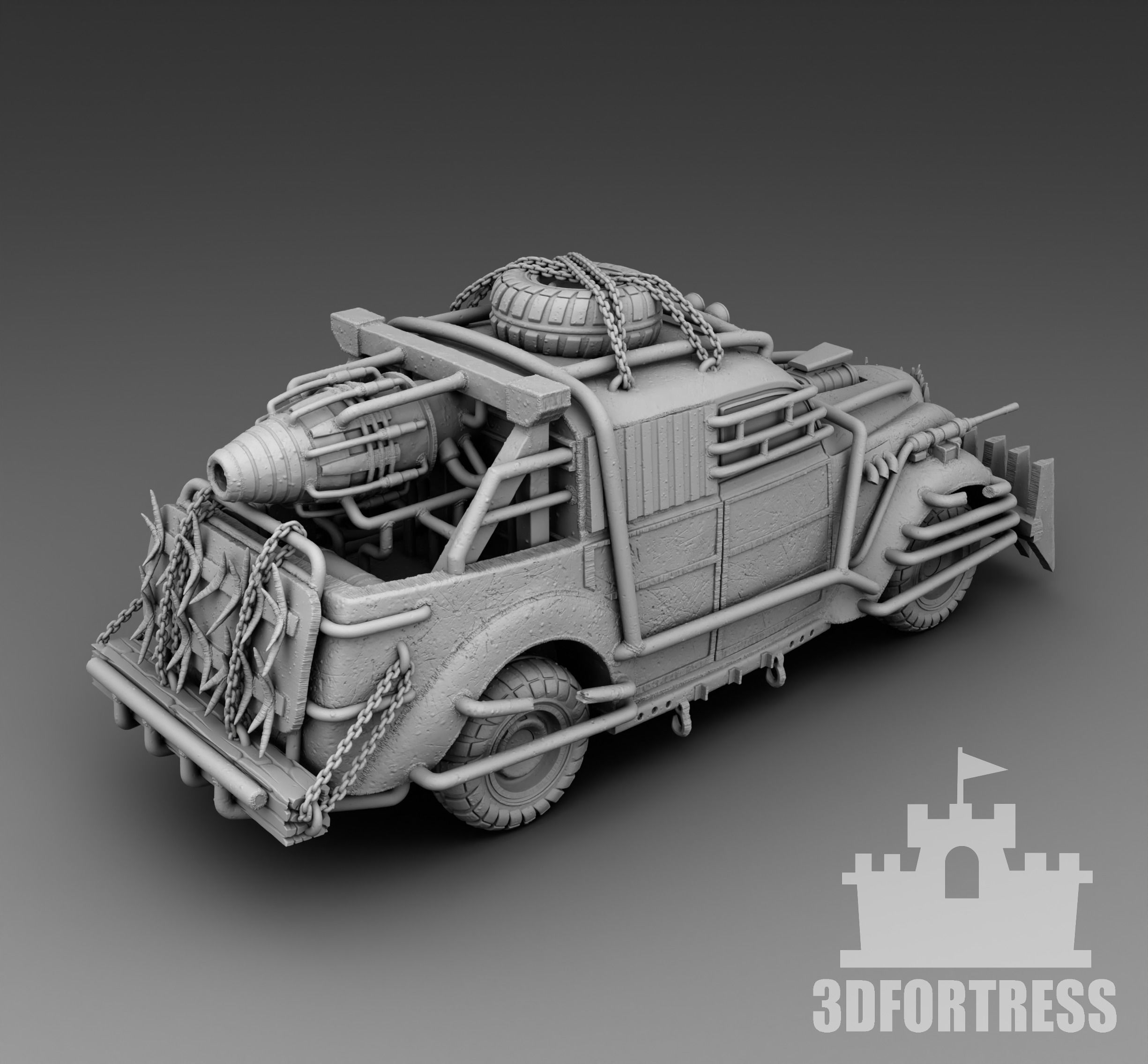 Retro car with rocket acceleration 3D print model_1