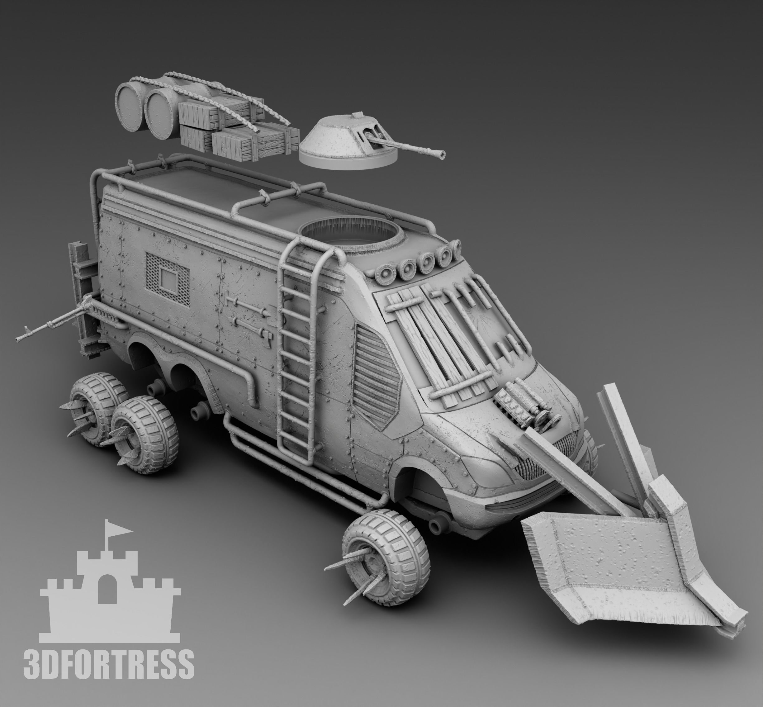 A van with a battering ram 3D print model_3